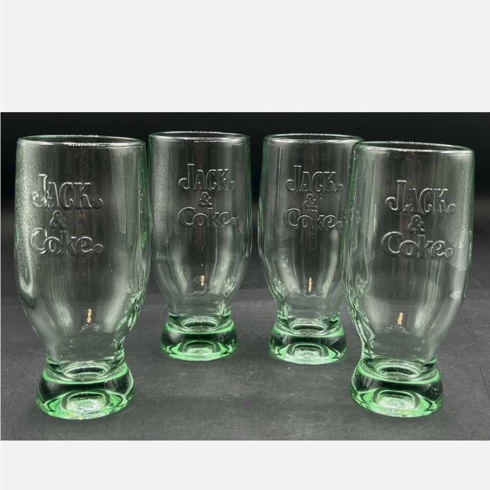 JACK & COKE GLASSES Jack Daniels Extra Thick Green Tint 12 oz NEW Set of Four